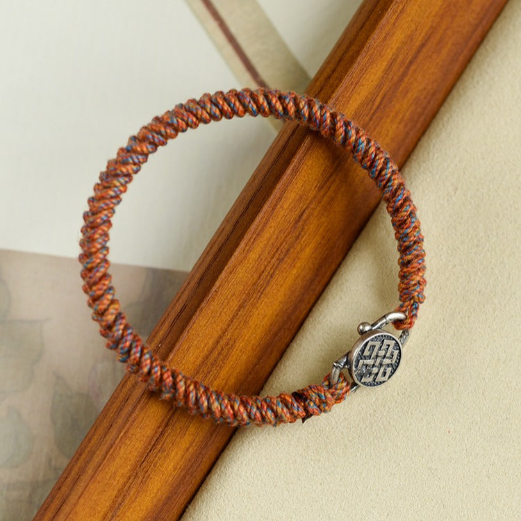 Zen Healing Tibetan 925 Sterling Silver Lucky Knot Braided Bracelet