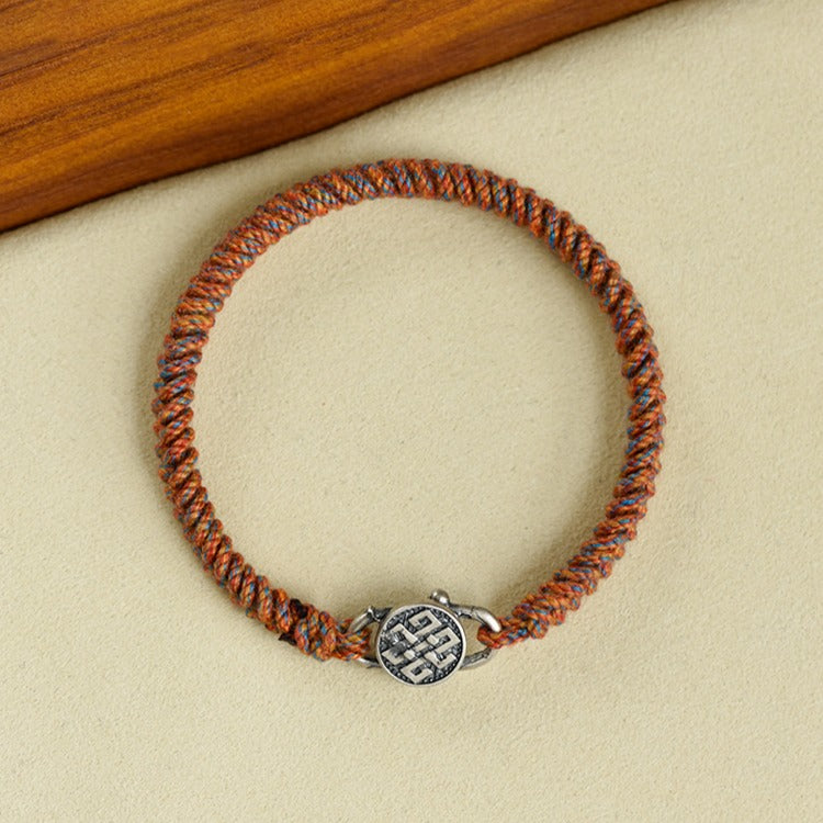 Zen Healing Tibetan 925 Sterling Silver Lucky Knot Braided Bracelet