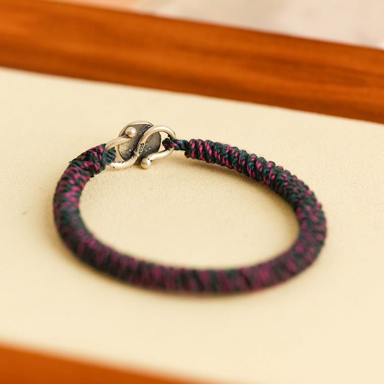 Zen Healing Tibetan 925 Sterling Silver Lucky Knot Braided Bracelet