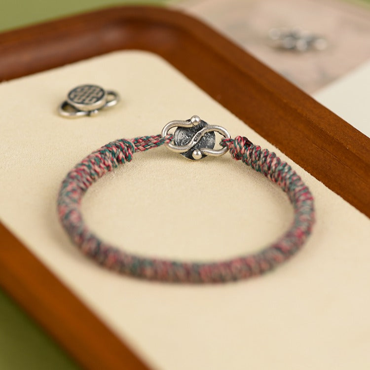 Zen Healing Tibetan 925 Sterling Silver Lucky Knot Braided Bracelet