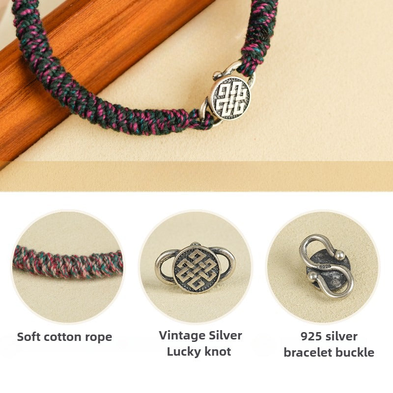 Zen Healing Tibetan 925 Sterling Silver Lucky Knot Braided Bracelet