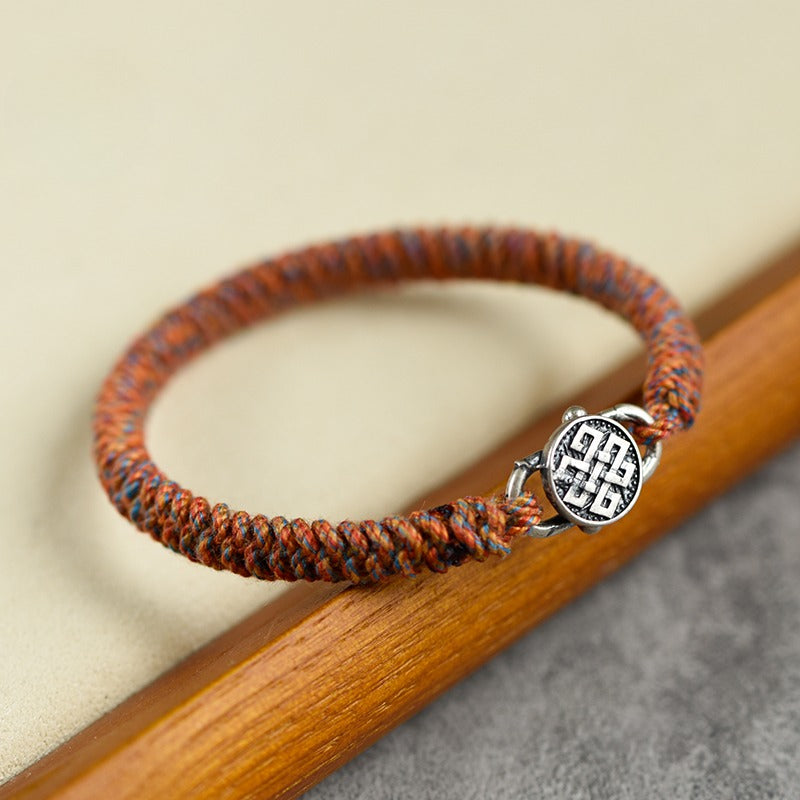 Zen Healing Tibetan 925 Sterling Silver Lucky Knot Braided Bracelet