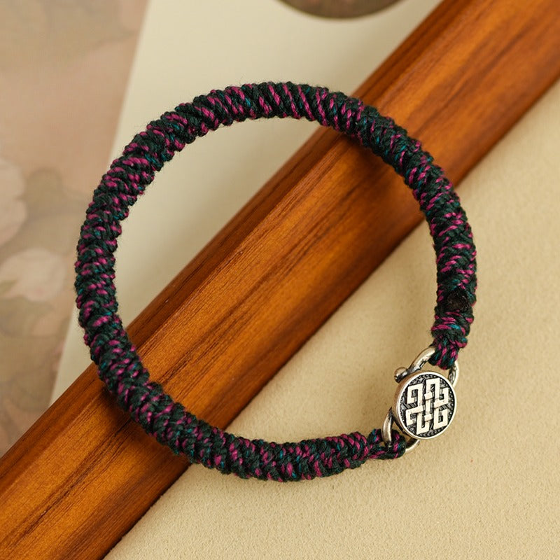 Zen Healing Tibetan 925 Sterling Silver Lucky Knot Braided Bracelet
