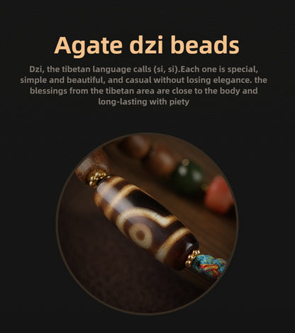 Zen Healing Tibetan Agarwood Agate Dzi Bead Protection Braided Bracelet