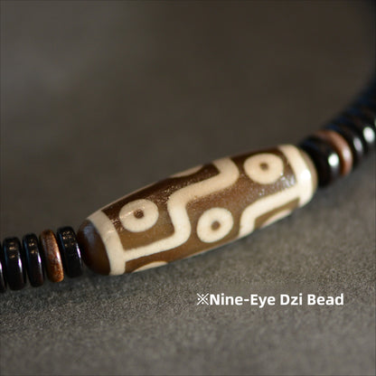 Zen Healing Tibetan Ebony Sandalwood Agate Nine-Eye Dzi Bead Protection Double Wrap Bracelet