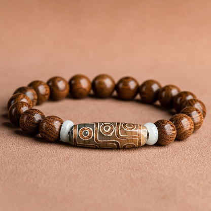 Zen Healing Tibetan Sandalwood Agate Nine-Eye Dzi Bead Spiritual Bracelet