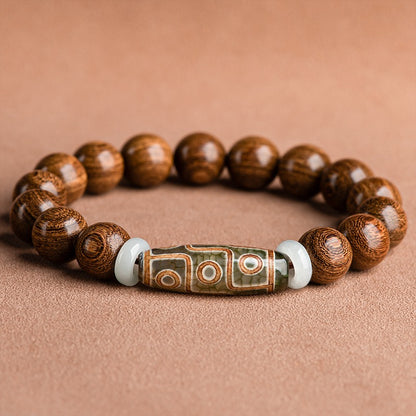 Zen Healing Tibetan Sandalwood Agate Nine-Eye Dzi Bead Spiritual Bracelet