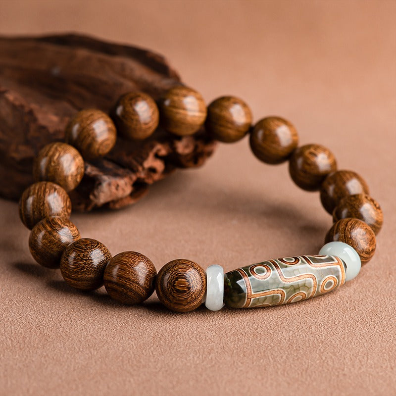 Zen Healing Tibetan Sandalwood Agate Nine-Eye Dzi Bead Spiritual Bracelet