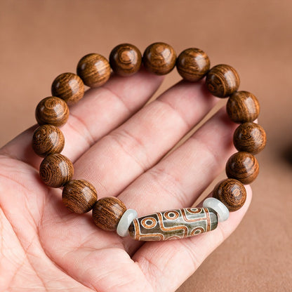 Zen Healing Tibetan Sandalwood Agate Nine-Eye Dzi Bead Spiritual Bracelet