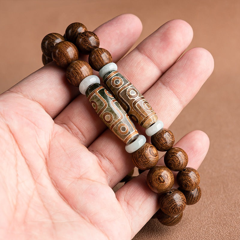 Zen Healing Tibetan Sandalwood Agate Nine-Eye Dzi Bead Spiritual Bracelet