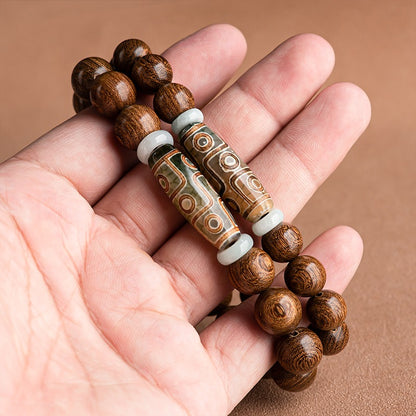 Zen Healing Tibetan Sandalwood Agate Nine-Eye Dzi Bead Spiritual Bracelet