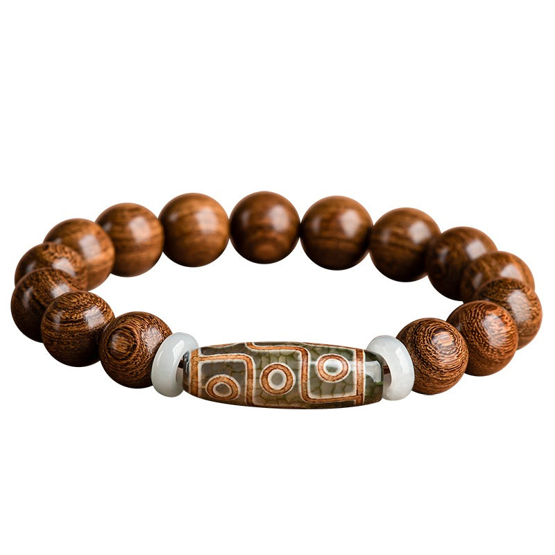Zen Healing Tibetan Sandalwood Agate Nine-Eye Dzi Bead Spiritual Bracelet