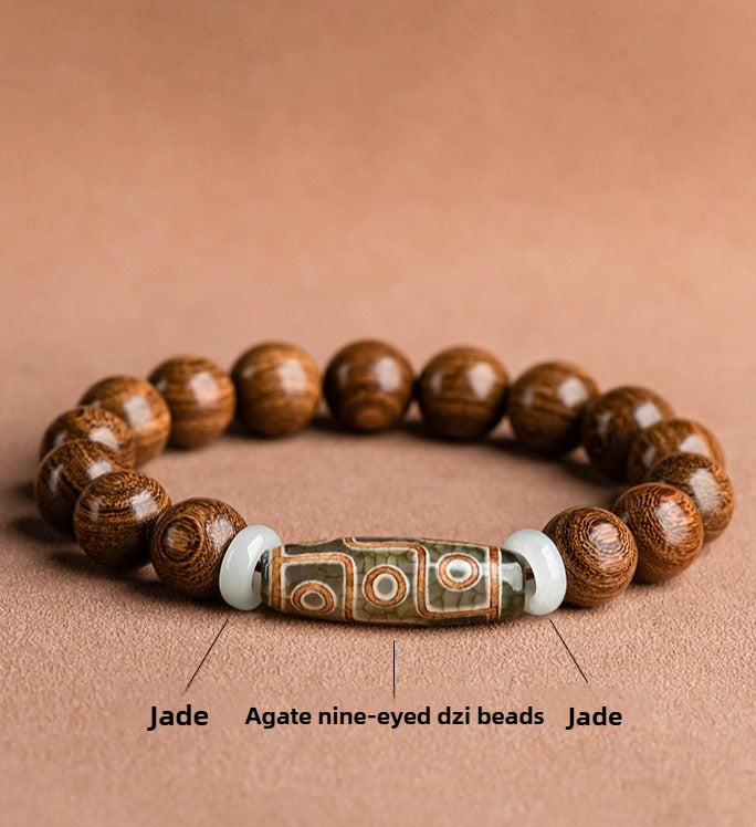 Zen Healing Tibetan Sandalwood Agate Nine-Eye Dzi Bead Spiritual Bracelet