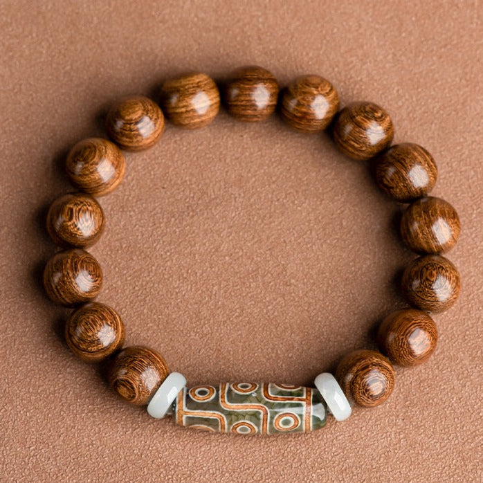 Zen Healing Tibetan Sandalwood Agate Nine-Eye Dzi Bead Spiritual Bracelet