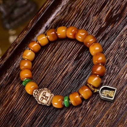 Zen Healing Tibetan Yak Bone Buddha Pendant Blessing Bracelet