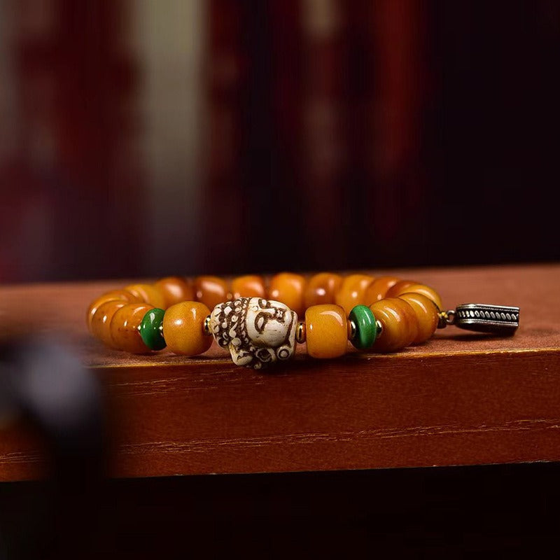 Zen Healing Tibetan Yak Bone Buddha Pendant Blessing Bracelet