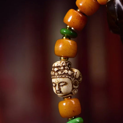 Zen Healing Tibetan Yak Bone Buddha Pendant Blessing Bracelet