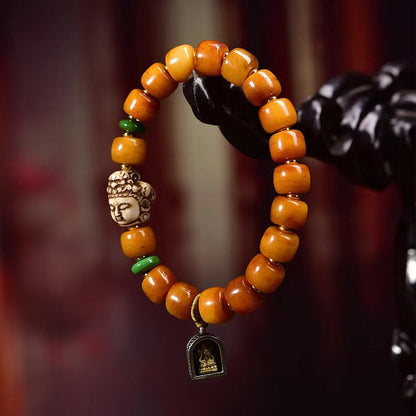 Zen Healing Tibetan Yak Bone Buddha Pendant Blessing Bracelet