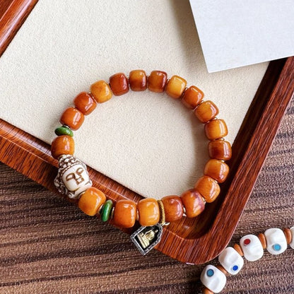 Zen Healing Tibetan Yak Bone Buddha Pendant Blessing Bracelet