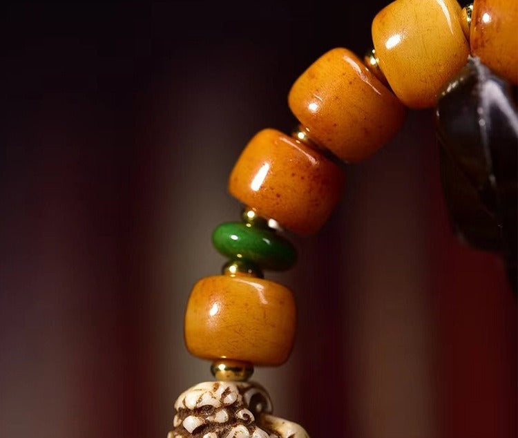 Zen Healing Tibetan Yak Bone Buddha Pendant Blessing Bracelet