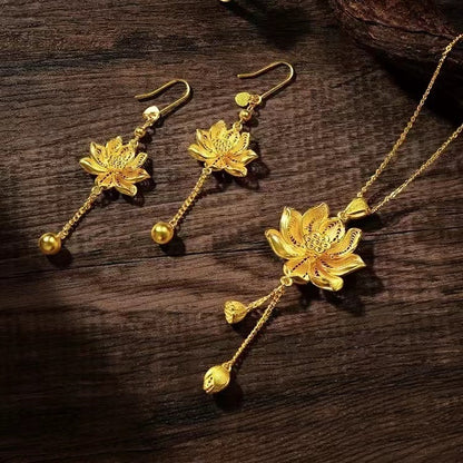 Zen Healing Vietnamese Sand Gold Lotus Pendant Blessing Necklace