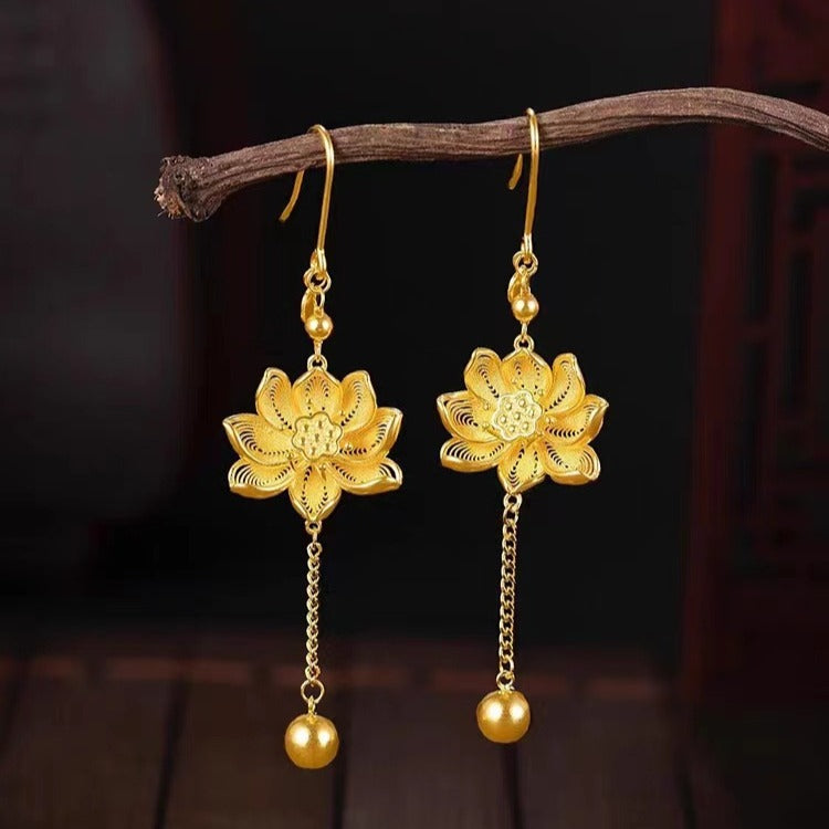 Zen Healing Vietnamese Sand Gold Lotus Pendant Blessing Necklace