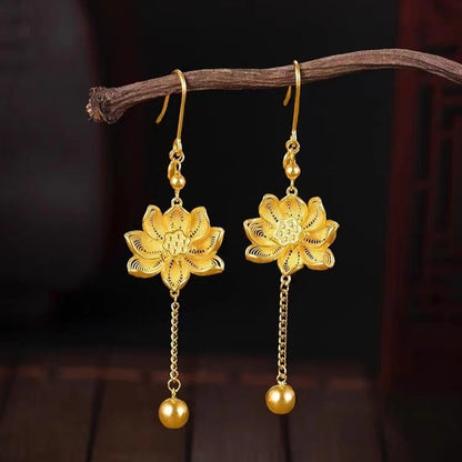 Zen Healing Vietnamese Sand Gold Lotus Pendant Blessing Necklace