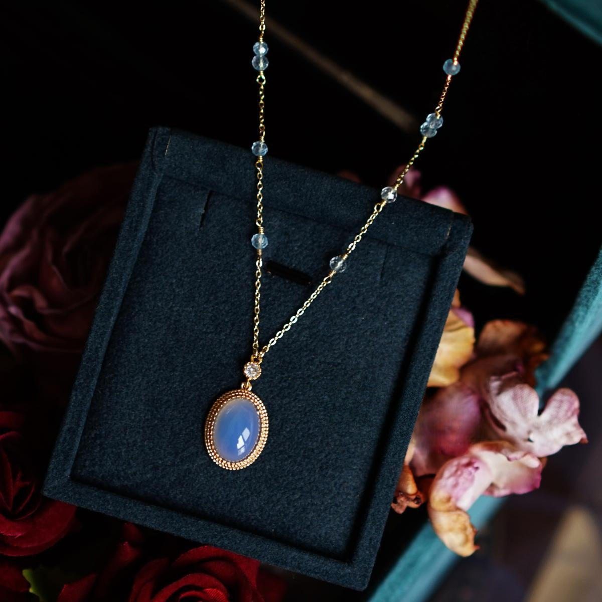 Zen Healing Vintage Blue Agate Crystal Handmade Harmony Necklace