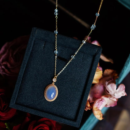 Zen Healing Vintage Blue Agate Crystal Handmade Harmony Necklace