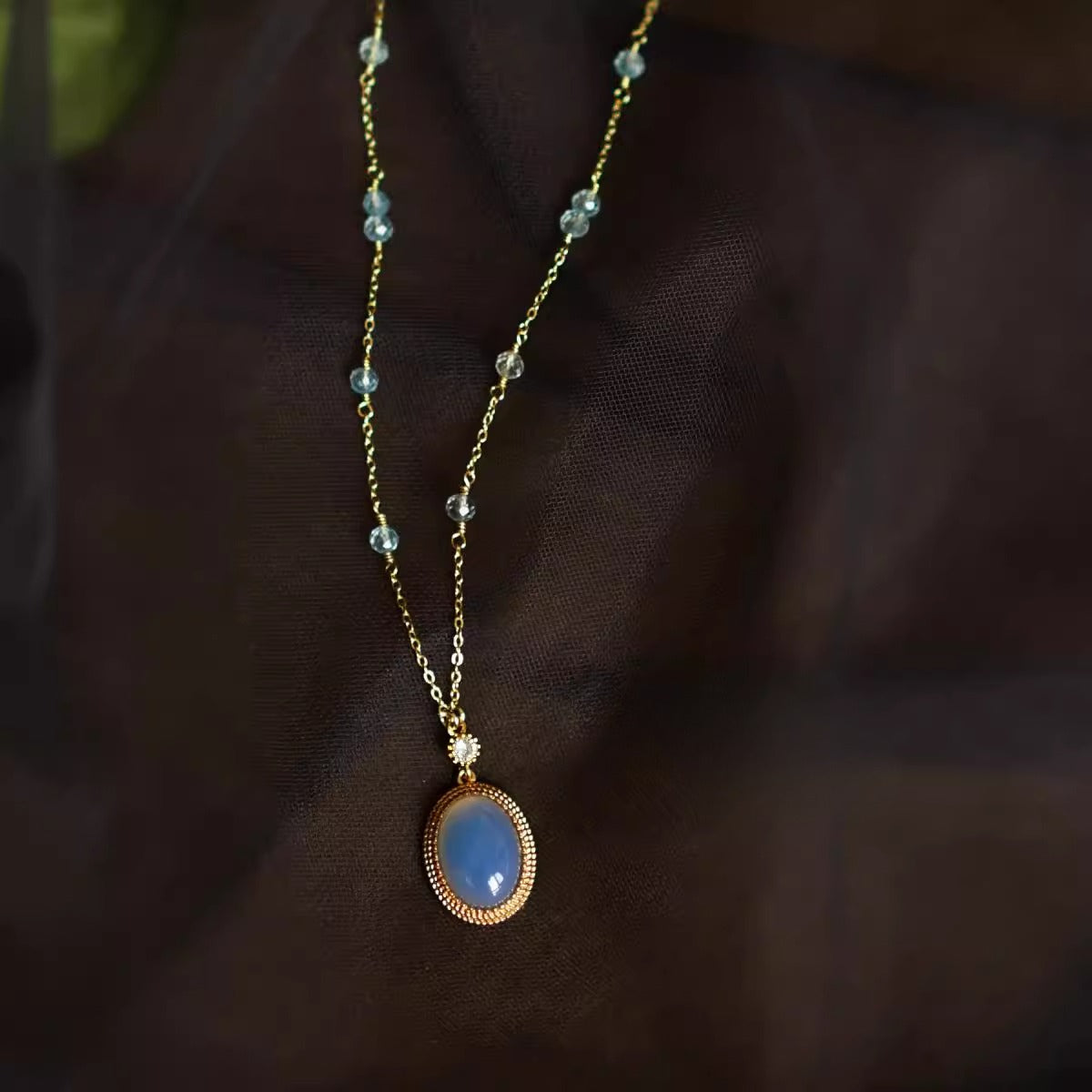 Zen Healing Vintage Blue Agate Crystal Handmade Harmony Necklace