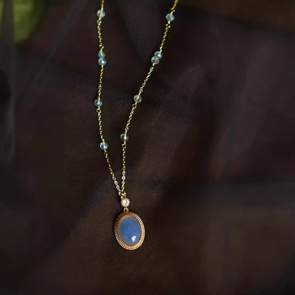 Zen Healing Vintage Blue Agate Crystal Handmade Harmony Necklace