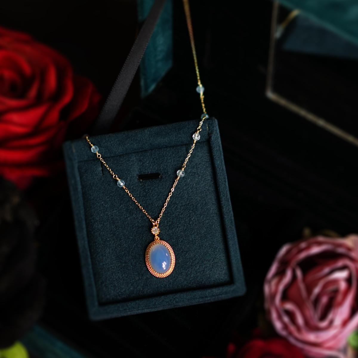 Zen Healing Vintage Blue Agate Crystal Handmade Harmony Necklace