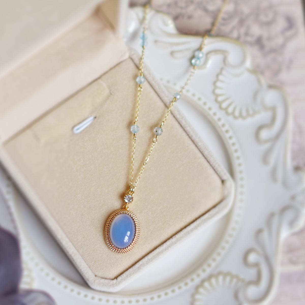 Zen Healing Vintage Blue Agate Crystal Handmade Harmony Necklace