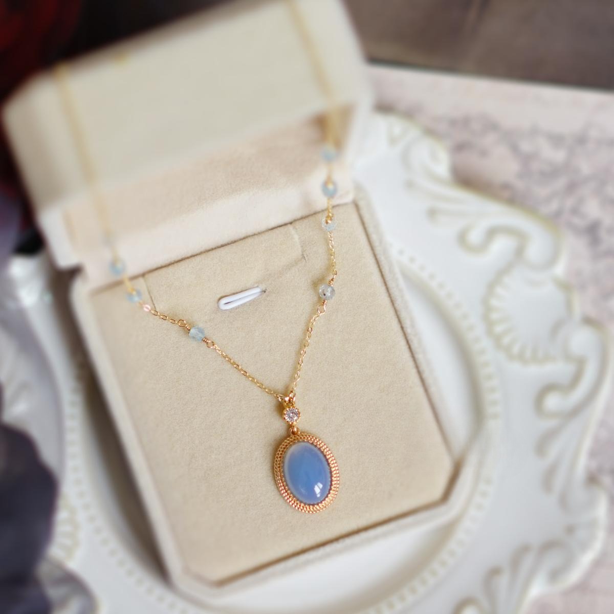 Zen Healing Vintage Blue Agate Crystal Handmade Harmony Necklace