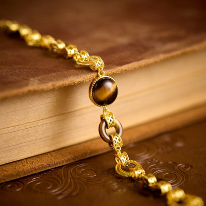 Zen Healing Vintage Gold Plated Copper Tiger's Eye Happiness Bracelet