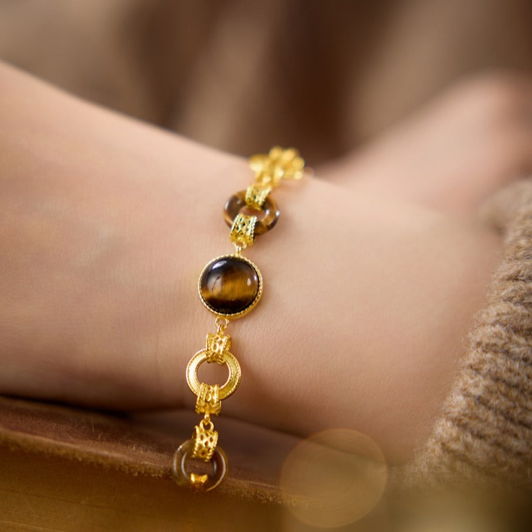 Zen Healing Vintage Gold Plated Copper Tiger's Eye Happiness Bracelet