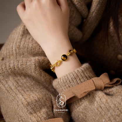 Zen Healing Vintage Gold Plated Copper Tiger's Eye Happiness Bracelet