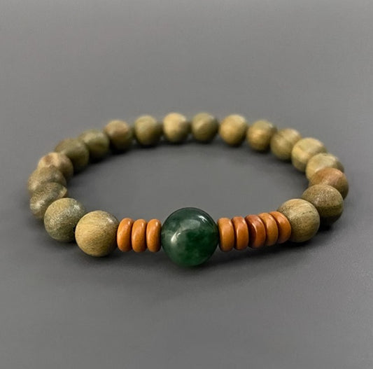 Zen Healing Vintage Green Sandalwood Tranquility Wisdom Bracelet