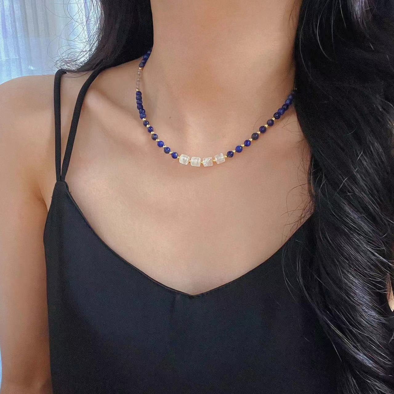 Zen Healing Vintage Natural Lapis Lazuli Clear Quartz Clarity & Balance Choker Necklace