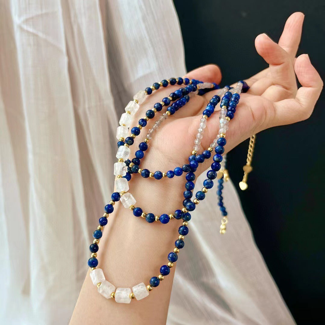 Zen Healing Vintage Natural Lapis Lazuli Clear Quartz Clarity & Balance Choker Necklace