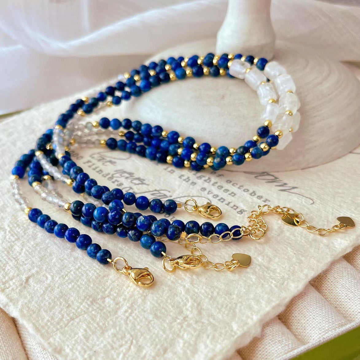 Zen Healing Vintage Natural Lapis Lazuli Clear Quartz Clarity & Balance Choker Necklace