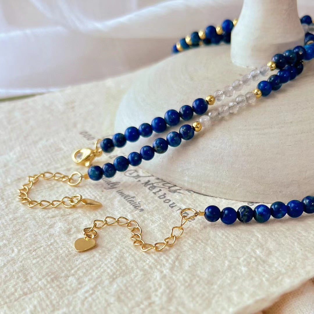 Zen Healing Vintage Natural Lapis Lazuli Clear Quartz Clarity & Balance Choker Necklace