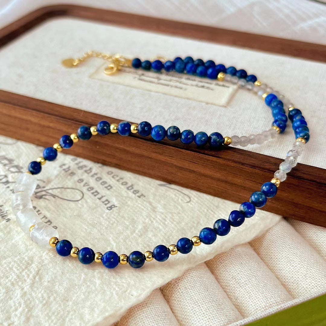 Zen Healing Vintage Natural Lapis Lazuli Clear Quartz Clarity & Balance Choker Necklace