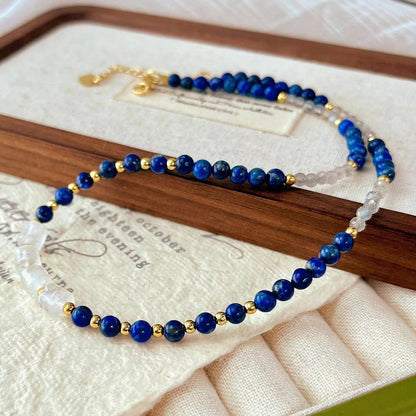 Zen Healing Vintage Natural Lapis Lazuli Clear Quartz Clarity & Balance Choker Necklace