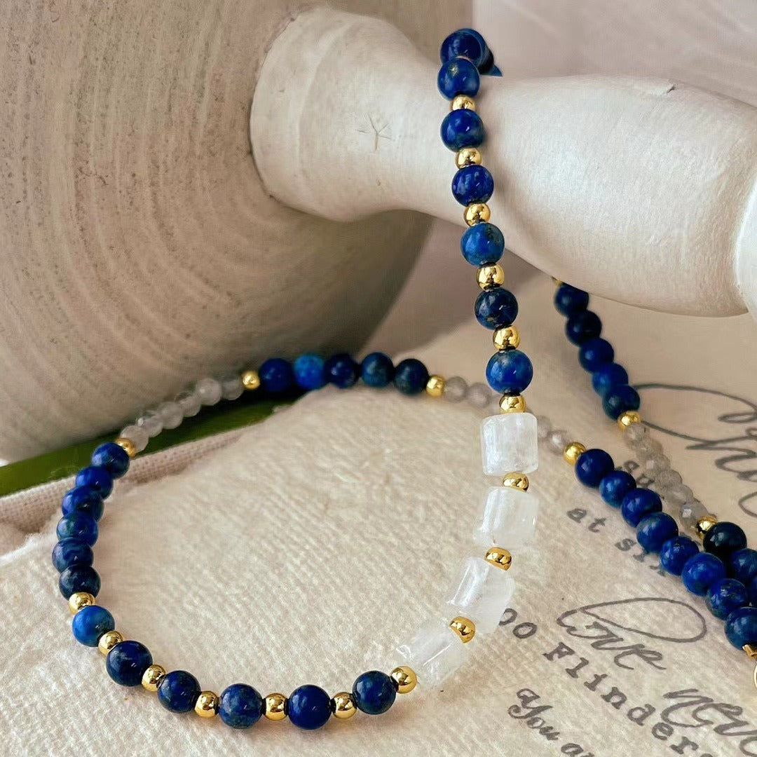 Zen Healing Vintage Natural Lapis Lazuli Clear Quartz Clarity & Balance Choker Necklace