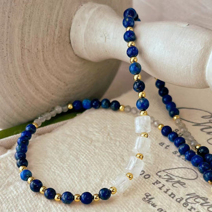 Zen Healing Vintage Natural Lapis Lazuli Clear Quartz Clarity & Balance Choker Necklace