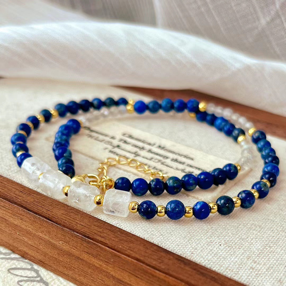 Zen Healing Vintage Natural Lapis Lazuli Clear Quartz Clarity & Balance Choker Necklace