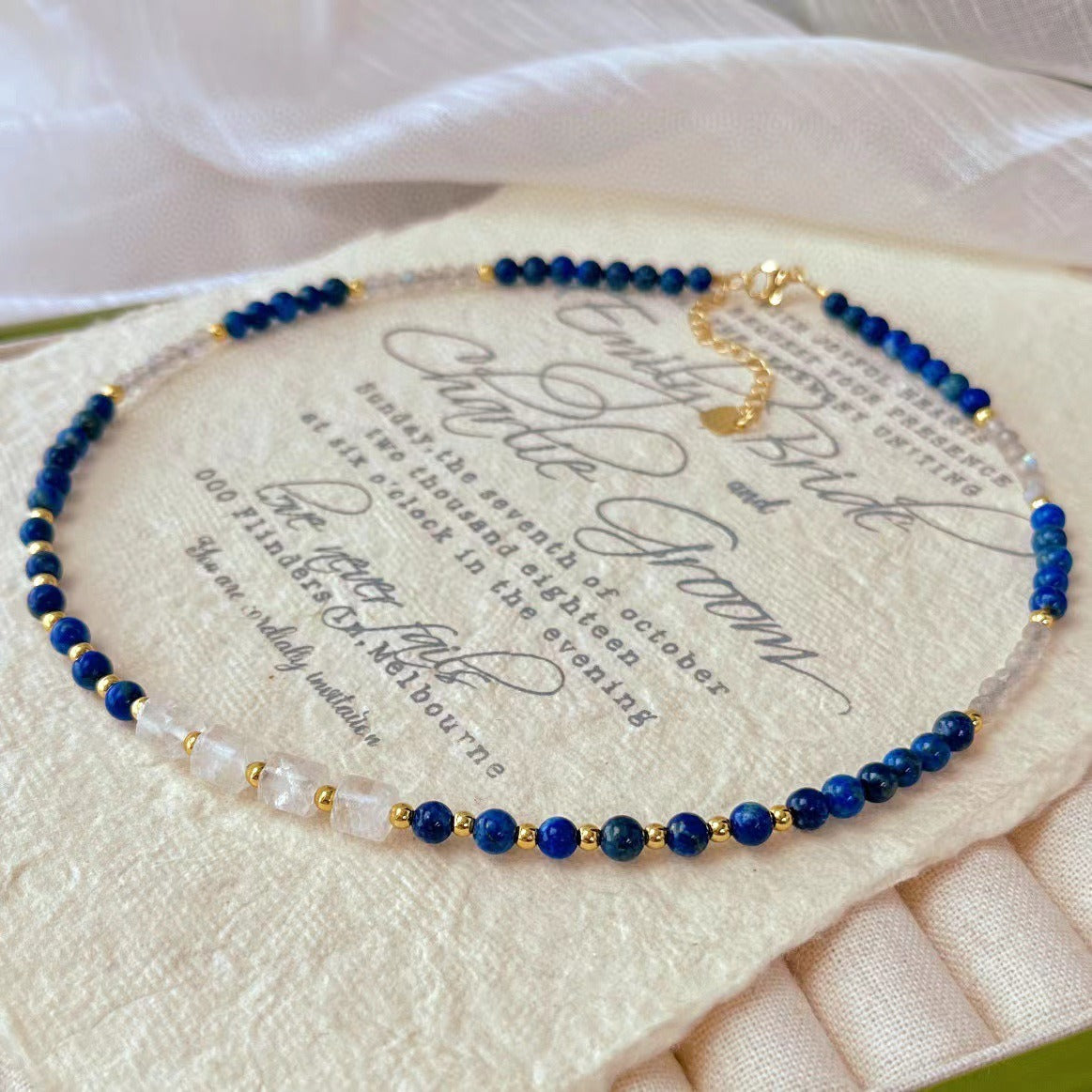 Zen Healing Vintage Natural Lapis Lazuli Clear Quartz Clarity & Balance Choker Necklace
