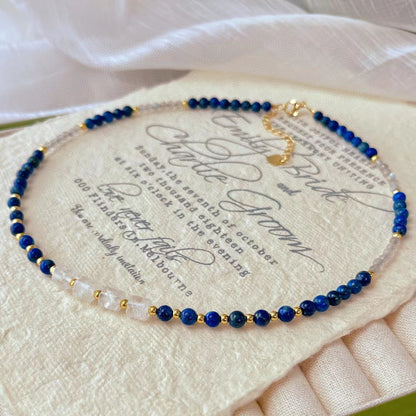 Zen Healing Vintage Natural Lapis Lazuli Clear Quartz Clarity & Balance Choker Necklace