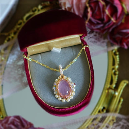 Zen Healing Vintage Pink Agate Pearl Love Pendant Necklace